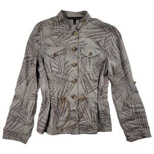 White House Black Market Palm Print Utility Jacket Women's Belted Safari